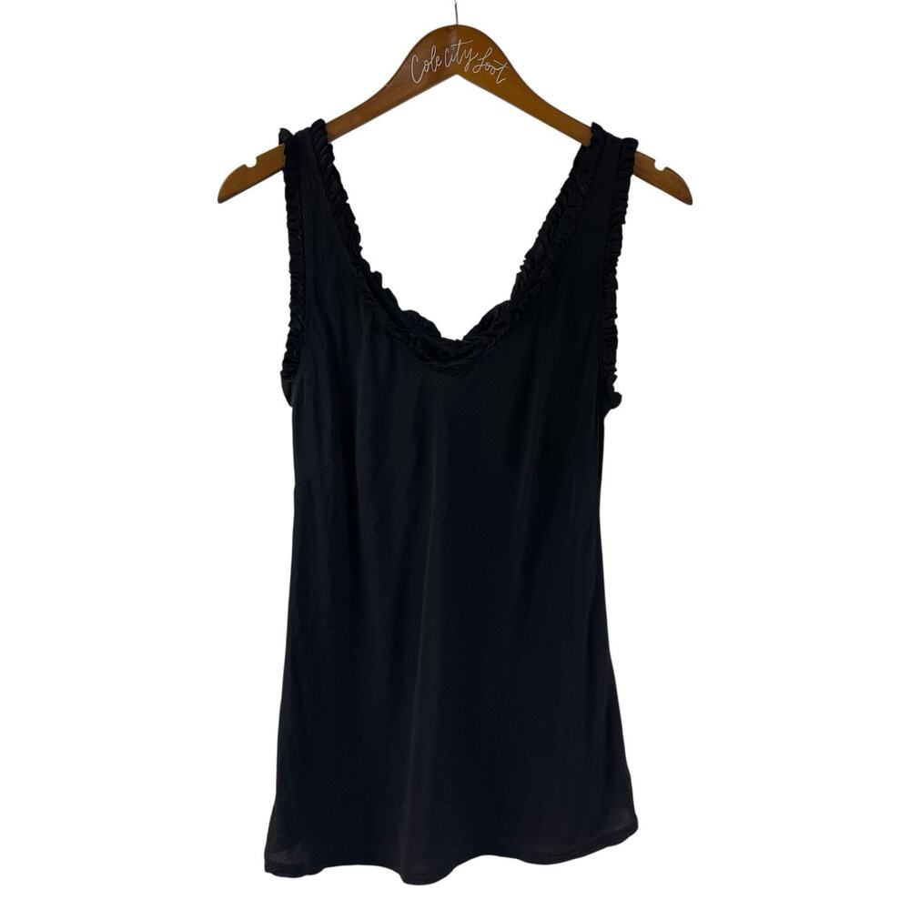 Black Ruffle Trim Tank Top Double V Viscose Italy Small